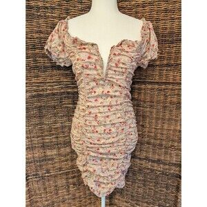 Brashe Y2K Ruched Floral Mini Dress Medium Coquette Stretch Milkmaid Romantic